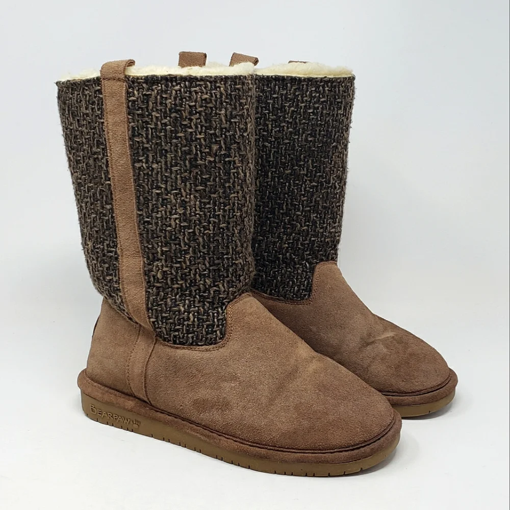 Bearpaw‎ Brown Suede Winter Boots Wool Blend Lining Size 6 Tall Mid Calf Height